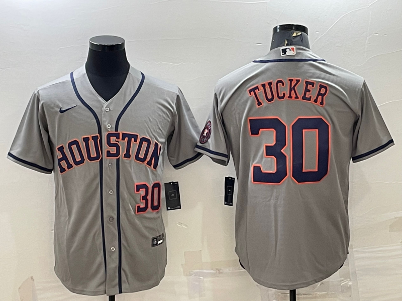 Men's Houston Astros #30 Kyle Tucker Gray With Patch Cool Base Stitched Jersey Men's Houston Astros #30 Kyle Tucker Gray With Patch Cool Base Stitched Jersey